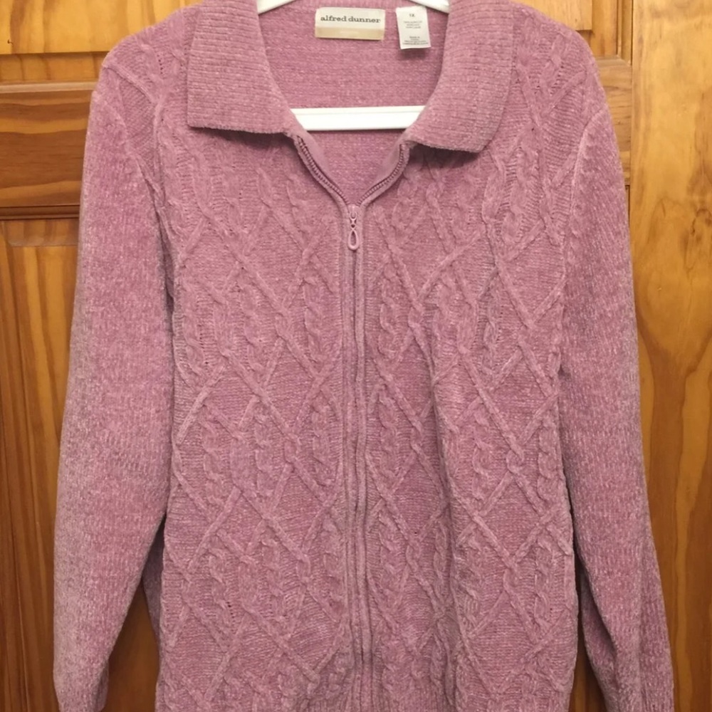 Alfred Dunner Zip-Up Pink/Mauve Sweater 1X
